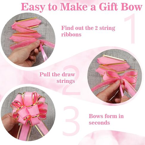 6 Inch Bows for Gift Wrapping 10Pcs Pull Bows Ribbon Pull Bows for Christmas Wedding Bouquet Baskets Packaging Decor(Pink) in Saudi Arabia