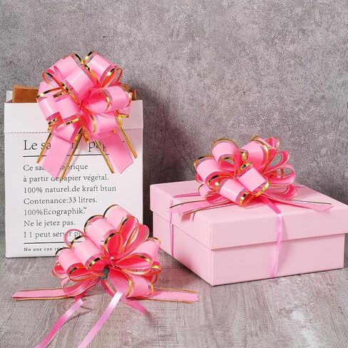 6 Inch Bows for Gift Wrapping 10Pcs Pull Bows Ribbon Pull Bows for Christmas Wedding Bouquet Baskets Packaging Decor(Pink) in Saudi Arabia
