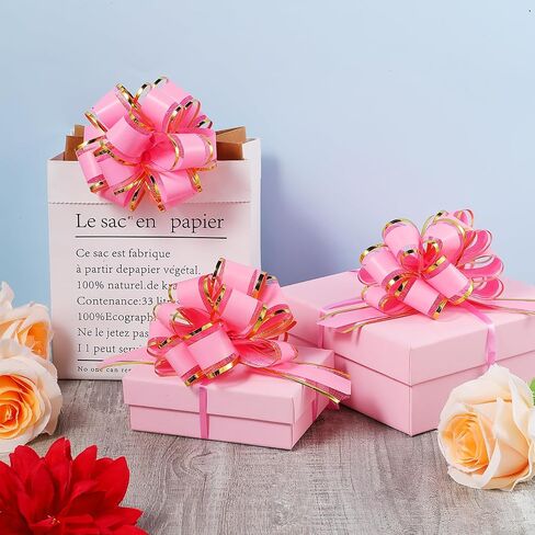 6 Inch Bows for Gift Wrapping 10Pcs Pull Bows Ribbon Pull Bows for Christmas Wedding Bouquet Baskets Packaging Decor(Pink) in Saudi Arabia