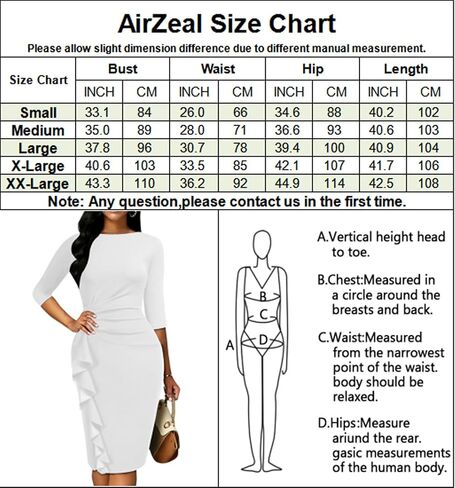 AirZeal Chuch Dresses for Women 3/4 Sleeve Ruffle Bodycon Elegant Ruched Wedding Guest Formal Tea Party Pencil Sheath Dress A White in Saudi Arabia