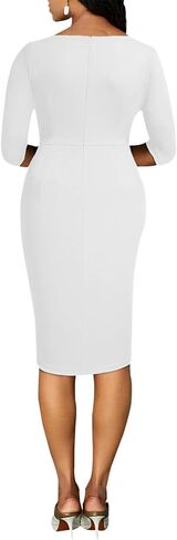 AirZeal Chuch Dresses for Women 3/4 Sleeve Ruffle Bodycon Elegant Ruched Wedding Guest Formal Tea Party Pencil Sheath Dress A White in Saudi Arabia