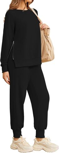 Womens 2 Piece Outfit Tracksuits Fall Long Sleeve Side Zipper Sweatshirt Sweatpants 2024 Casual Lounge Sets in Saudi Arabia