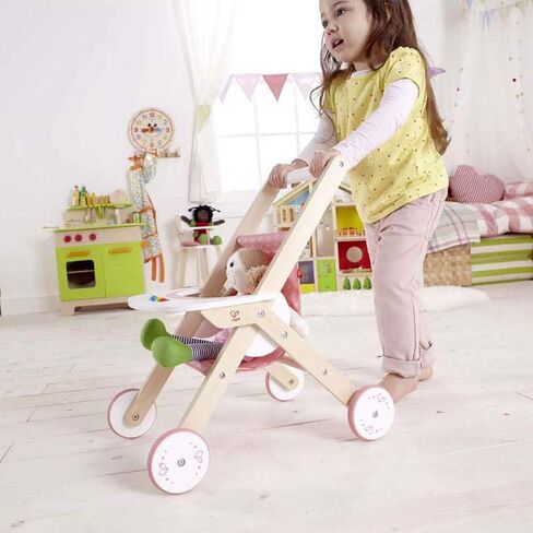 Hape Babydoll Stroller Toddler Wooden Doll Play Furniture Pink, L: 17.5, W: 12.8, H: 20.2 inch in Saudi Arabia