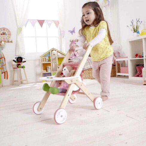 Hape Babydoll Stroller Toddler Wooden Doll Play Furniture Pink, L: 17.5, W: 12.8, H: 20.2 inch in Saudi Arabia