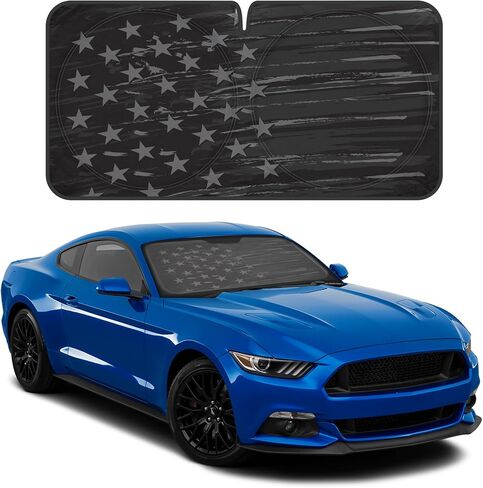 Motor Trend USA Vintage Flag Car Windshield Sun Shade for Car Window, Foldable Car Sun Shade with Patriotic Graphic, Collapsible Sun Visor Sunshade for Car Windshield (Medium, 65 x 33 inches) in Saudi Arabia