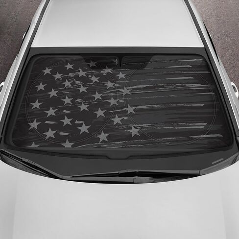 Motor Trend USA Vintage Flag Car Windshield Sun Shade for Car Window, Foldable Car Sun Shade with Patriotic Graphic, Collapsible Sun Visor Sunshade for Car Windshield (Medium, 65 x 33 inches) in Saudi Arabia