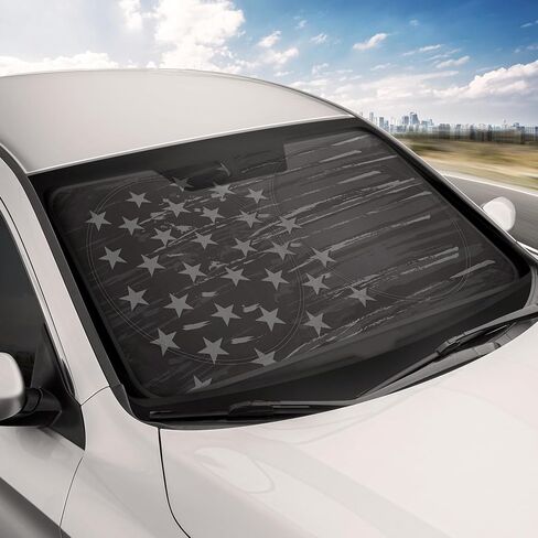Motor Trend USA Vintage Flag Car Windshield Sun Shade for Car Window, Foldable Car Sun Shade with Patriotic Graphic, Collapsible Sun Visor Sunshade for Car Windshield (Medium, 65 x 33 inches) in Saudi Arabia
