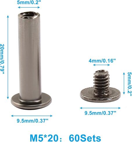 Unlorspy 60 Sets Gun Black Chicago Binding Screws,Chicago Bolts M5 x15mm Round Cross Head Stud Screw for DIY Leather Bookbinding Craft in Kuwait