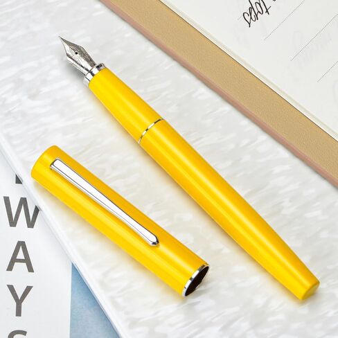 Hongdian C2 Fountain Pen Fine Soft Nib, Lemon Yellow & Classic Retro Design Metal Pen with Ink Converter in Saudi Arabia