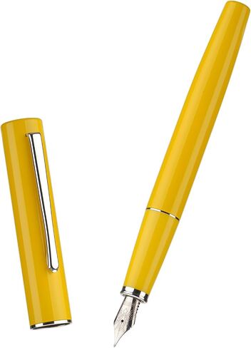 Hongdian C2 Fountain Pen Fine Soft Nib, Lemon Yellow & Classic Retro Design Metal Pen with Ink Converter in Saudi Arabia