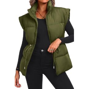 ELLEVEN Womens Oversized Puffer Vest Stand Collar Quilted Zip Up Padded Gilet Puffy Sleeveless Coats with Pockets