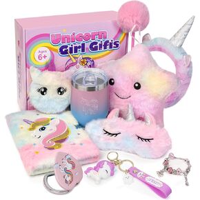 Unicorn Gifts for Girls 4 5 6 7 8 9 10+ Years Old, Kids Unicorns Toys with Light Up Plush Star Pillow/Diary/Headband/Eye Mask/Water Bottle, Soft Plush Toys Set for Birthday Gift Christmas