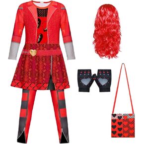 4Pcs Red Descend Costume Kids Girls Rise Red Costume Princess Jumpsuits Party Dress Up Halloween Costume