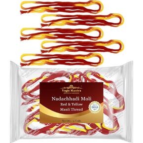 Yogic Mantra Handmade Kalava Moli Thread | 5 Cotton Nadachhadi Mauli Red Threads | 25 Inch Long | Kalawa Roli Moli Raksha Sutra Dhaga | Sacred Holy Puja Laccha | Hindu Pooja Rakhi Wrist Band
