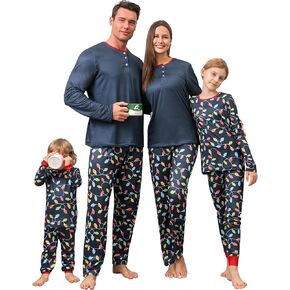 Rnxrbb Button Matching Family Christmas Pajamas Sets Christmas Pjs for Family Xmas Sleepwear for Kids Women Men Couples 2024