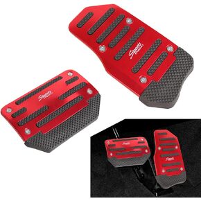 Ajxn 2 PCS Car Automatic Gear Pedal Kit, 5.91" x 3.11" Accelerator + 5.12" x 3.54" Brake Anti-Skid Wear-Resistant Safety Foot Pedal Cover, Alloy Anti-Rust Sports Decoration, Universal for Cars (Red)