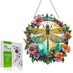 Koikify Diamond Painting Kits Hanging Pendant, 5D Dragonfly Special Shaped Crystal Diamond Art Window Pendant Ornament Double Sided Pattern Wall Art Hanging Sign for Beginners DIY Crafts Decor