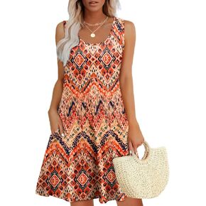 WEESO Womens Summer Dresses Loose U Neck Sleeveless Sundresses Dress with Pockets