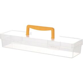 Plastic Portable Container with Handle, Art Craft Sewing Storage Box with Latching Lid for Paint Brush, Tools, Crayon, Washi Tape, Ruler, Ornaments, Ribbons (Yellow 11.8 x 3.6 x 3.6 in)