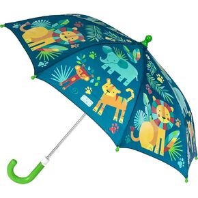 Stephen Joseph Kids' Color Changing Wet Dry Umbrella, Water reacting, Pinch Free Umbrellas for Rain Children's Umbrella, ZOO, 23" X28