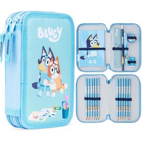 Bluey Filled Pencil Case for Kids with 2 Compartments, Stationery Included - Primary School Supplies