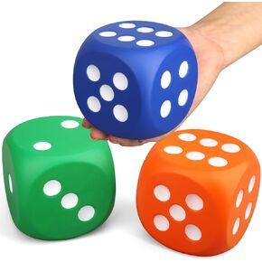 Large 3 Inch Foam Dice Fidget Dice, Jumbo Stress Relief Dice Big Dice, Squeeze Squishy Giant Game Dice for Family Board Game Classroom Party Favors Bag Stuffer (3 Pack)