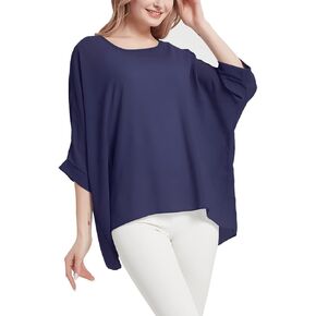 Women's Baggy Solid Sheer Chiffon Caftan Poncho Plus Size Summer Tunic Top Blouse