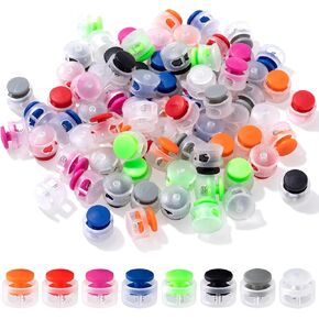 HINZIC 20Pcs White Black Plastic Cord Locks End Double Hole Lanyard String Fastener Slider Toggles Stoppers Spring Round Knitting Needle Stoppers for Drawstrings Paracord Shoelace