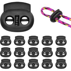 Plastic Spring Cord Lock, Fastener Toggles Clip Stopper Double Hole for Drawstrings, Elastic Shoelaces, Lanyard Paracord, Backpack Bags (16 Pcs)
