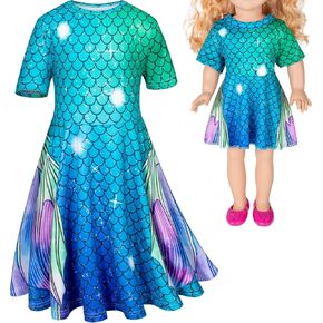Doll and Girl Matching Nightdress Mermaid Dress Nightgowns Costume for Girl and 18" American Girl Doll Clothes