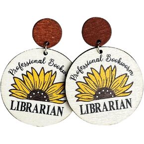 Colorful Sunflower Wooden Drop Earrings for Teachers, Students,Principals, Educators, Librarians Cute Geometric Round Leopard Printed Read Book Stud Earrings Graduation Back to School Jewelry