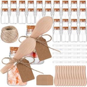 50 Pcs Small Plastic Jars with Cork Lids Spoons 2.5 oz Mini Jars with Lids Clear Yogurt Jars Pudding Jars with Labels Twine for Candy Honey Birthday Wedding Halloween Christmas Party Favor