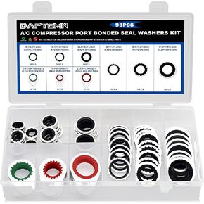 93PCS A/C Compressor O-Ring Kit, 9 Sizes Air Conditioning System Compressor Port Seal Washers, Repairs Automotive Self-Centered Gasket, Replace A/C Compressor Boned Seal Washer (ID:8mm-17.5mm)