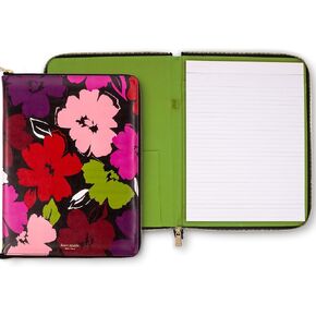 kate spade new york 13.25" x 9.50" Faux Leather Notepad Zip Folio with Interior Pocket, Zipper Close, and Pen Loop (Painterly Blooms)
