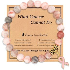 Breast Cancer Bracelets Natural Stone What Cancer Cannot Do Inspirational Bracelet for Women Pink Ribbon Cancer Awareness Handmade Beaded Encouragement Gift With Message Card