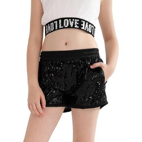 Girls Sequin Shorts High Waist Sparkly Rave Loose A Line Hot Pants