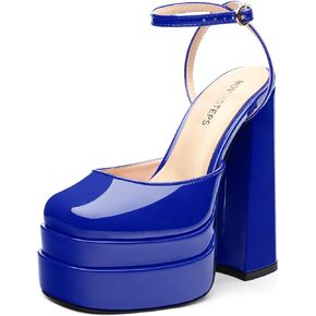 MOVINSTEPS Chunky Platform High Heels for Women Slingback Round Closed Toe Ankle Strap Sandals Fashion Party Dress Shoes