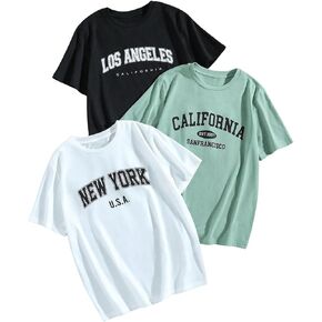 SweatyRocks Boy's 3 Pack T Shirts Letter Print Short Sleeve Crew Neck Summer Tee Top