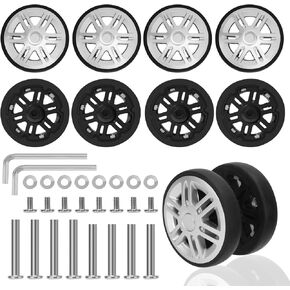 Wheels Replacement Kit, 8 Pcs Double Luggage Wheels, 61 x 11mm Rubber Suitcase Replacement Wheels with Covers Axles Screws Washers Wrench for Trolley Bag Travel Box