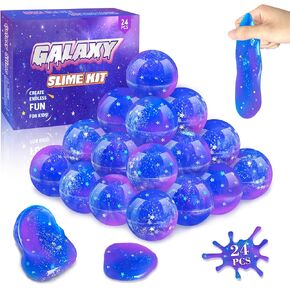 24 Pack Galaxy Slime Party Favors for Kids Blue Purple Clear Glitter Slime Ball Stress Relief Putty Toy for Boys Girls Christmas Birthday Goodie Bag Stuffer Classroom Reward Stretchy Non-Sticky
