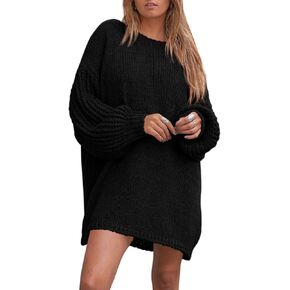 PRETTYGARDEN Women's 2024 Winter Pullover Sweaters Long Lantern Sleeve Crewneck Chunky Knit Slouchy Sweater Dress