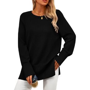 PRETTYGARDEN Women's Fall Knit Sweaters Long Sleeve Pullover Crewneck Split Hem Loose Oversized Tunic Sweater Top