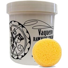 Ray Holes Leather Care Products Vaquero Rawhide Cream with Leathercraft Applicator Sponge Included, Ideal For Conditioning And Water-Proofing Rawhide and Other Fine and Exotic Leathers, Pint Container