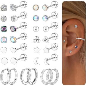 15 Pairs Dainty Gold Surgical Steel Flat Back Earrings for Women Hypoallergenic 14K Gold Flatback Stud Earrings 20G Cartilage Earring Set for Multiple Piercing Earring Stacks