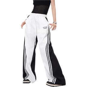GORGLITTER Women's Color Block Pants Letter Graphic Elastic High Waist Wide Leg Sweatpants