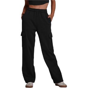 ABOCIW Womens Cargo Sweatpants Fleece Wide Leg Sweat Pants High Waisted Baggy Athletic Joggers Pants with Pockets