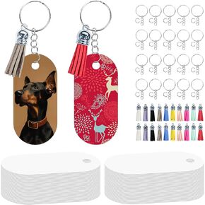 160 Pcs Metal Sublimation Keychain Blanks Bulk,Double Sided Sublimation Blanks Keychain Heat Transfer Keychain Blanks with Tassels,Sublimation Ornament Blanks Key Chain