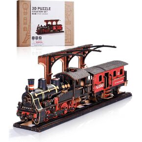 ROBOTIME 3D Puzzles for Adults Wooden Puzzle DIY Model Steampunk Train Kit to Build Wood Craft Kit Toy Hobby Gift Home Decor (Steam Journey)