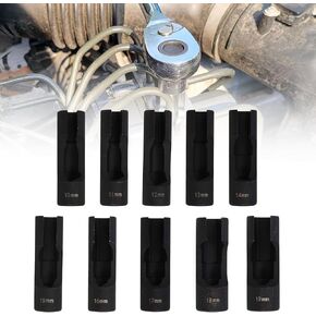 RULLINE 10pcs Flare Nut Socket Set, 10-Piece Kit for Automotive and Mechanical Applications 1/2" square drive