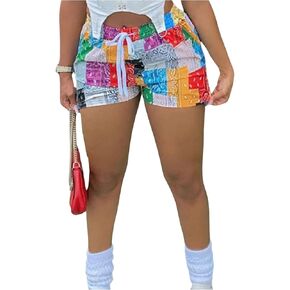 WDIRARA Women's Paisley Patchwork Print Drawstring Waist Shorts Boho Casual Shorts